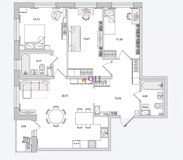 Санкт-Петербург, ЖК  Черная речка, 4х квартира Евро; 98.25 м2 (корпус 9)